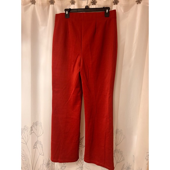 IMAN Global Chic Red Stretch Knit Straight Leg Pull On Pants Womens Large - Picture 6 of 7